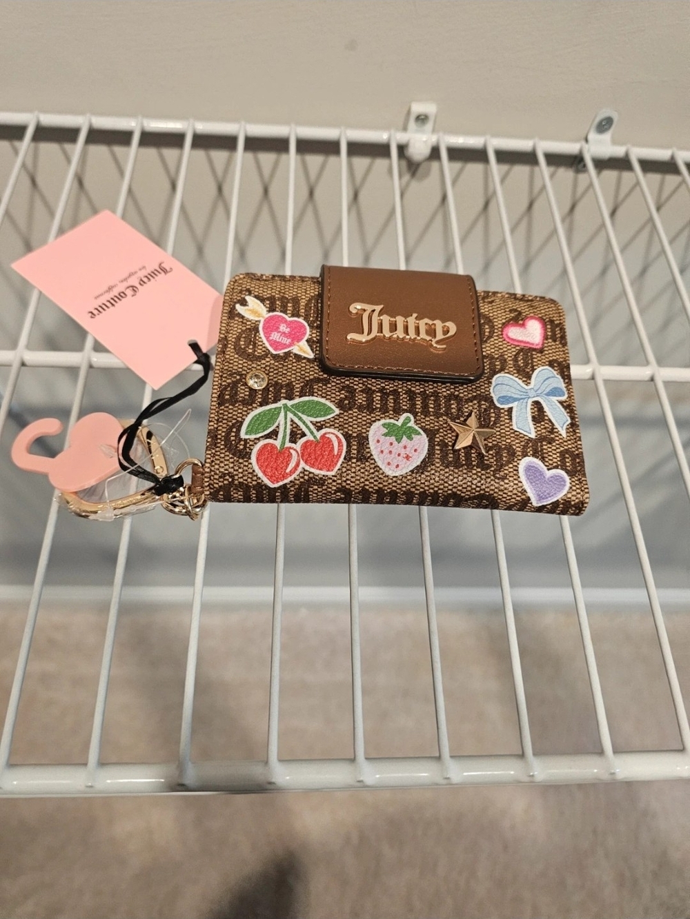 Juicy Couture Brown Logo Card Holder with Colorful Patch Accents
